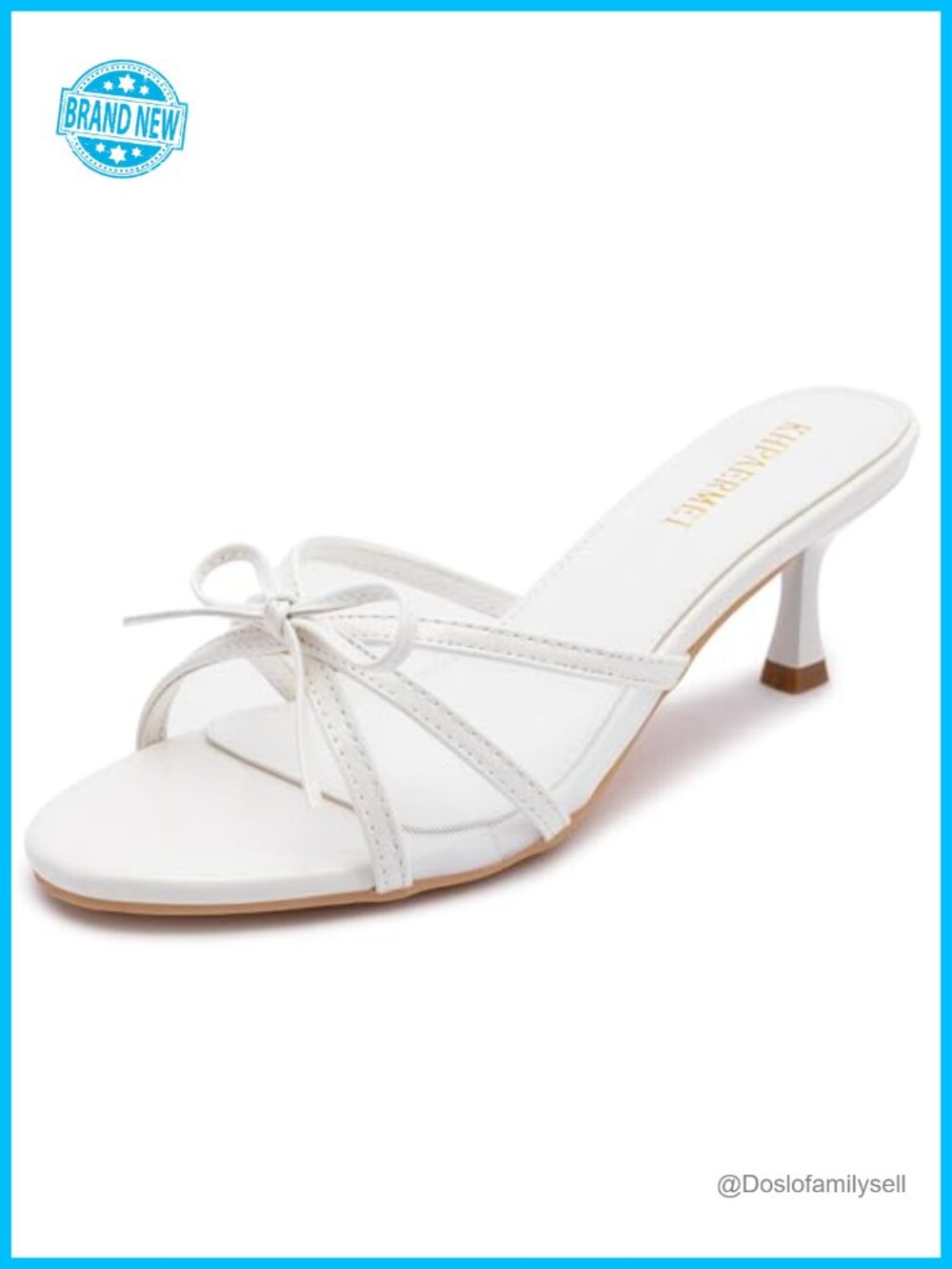 Kitten Heel Sandals Open Round Toe Bow Vintage Mules Faux Leather